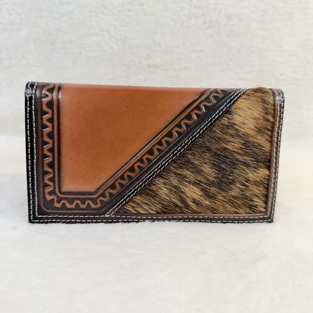 Cody James Mens Embossed Hairon Rodeo Wallet Brown Leather Southwestern NEW